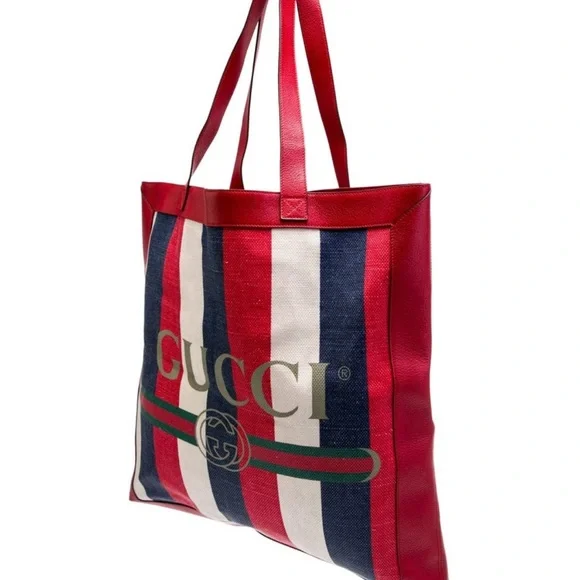 Gucci Red and Blue Large Web Sylvie Stripe tote